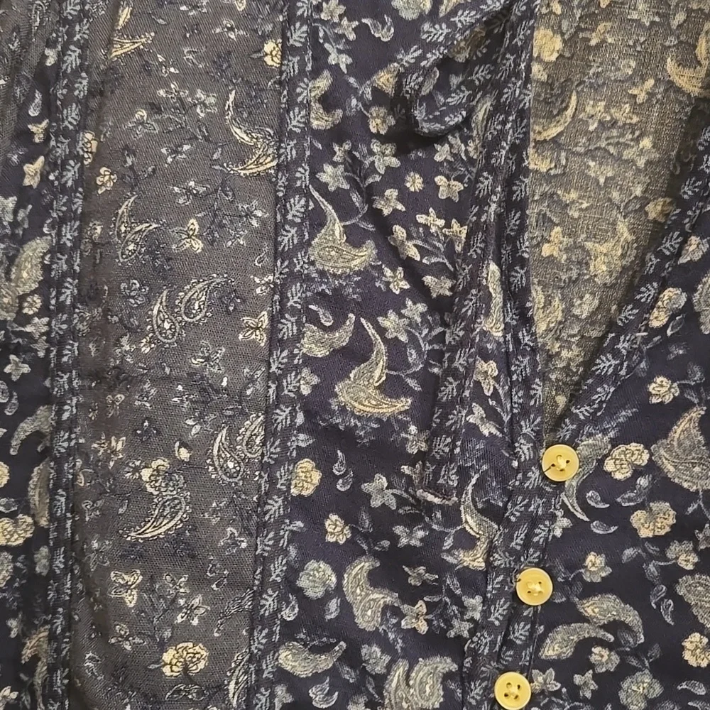 Old Navy Oversized Button-Front Mixed-Print Poet Navy Romantic Blouse - XS - NWT